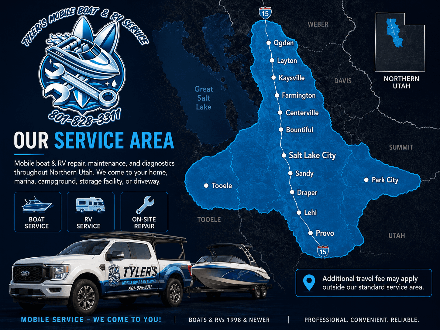 Tyler's Mobile Boat & RV Service northern Utah service area map